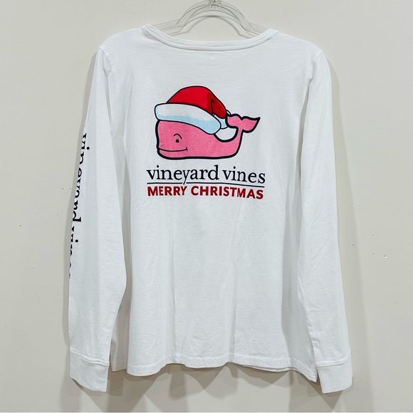 NWT Vineyard Vines Merry Christmas Scoop Neck Pocket Tee Shirt White Women's L - Picture 2 of 6